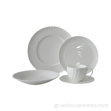 Λευκό Stoneware απλό και κομψό Dinnerset Ceramic Hotel